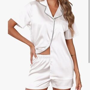 Women's White Satin Pajama Set